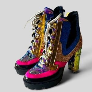 CAPE ROBBIN NELL Glitter High 3.75” Heel Sneakers Women’s Size 11 Lug Sole